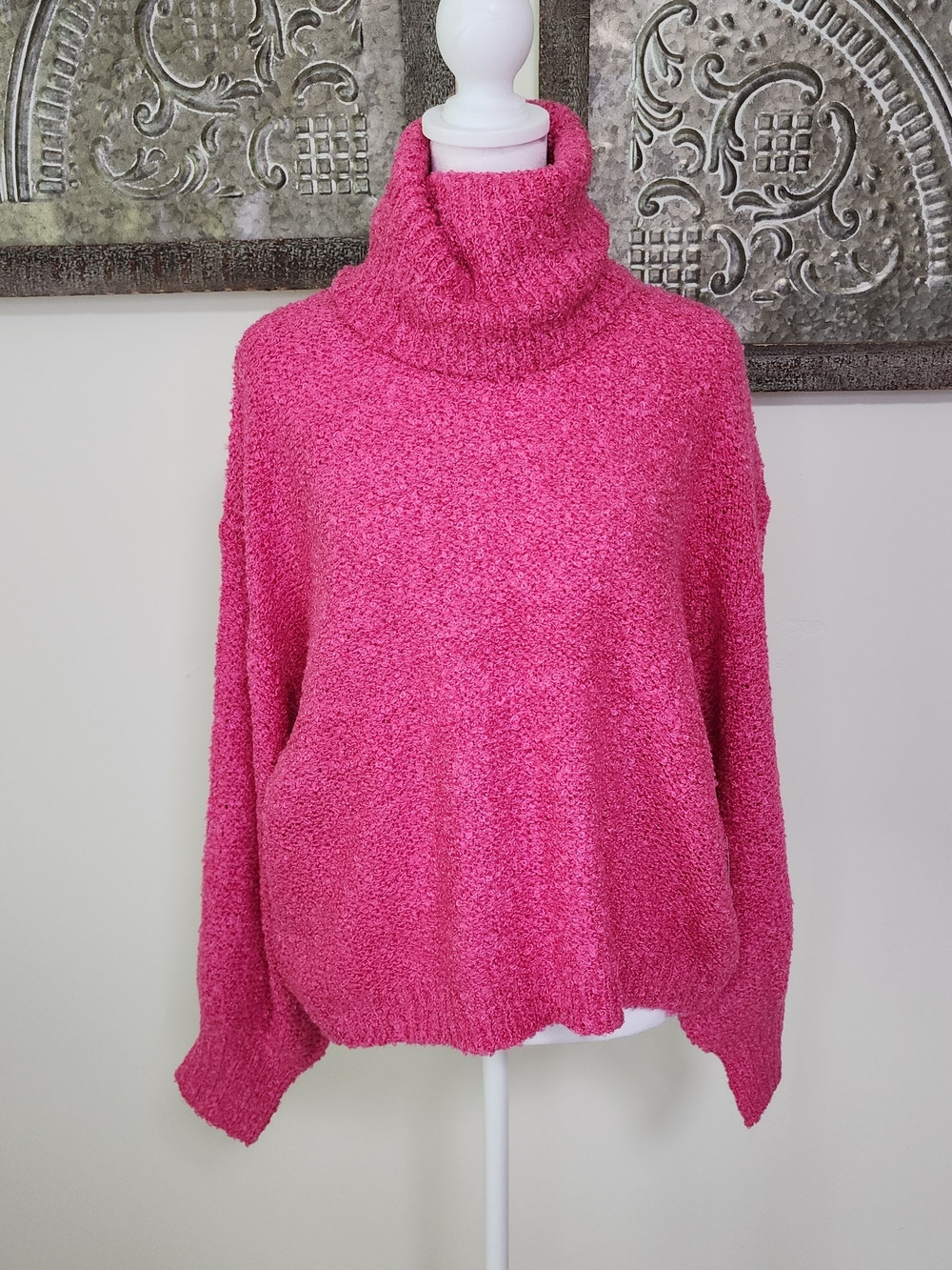NWT Promesa Barbie Pink Cozy Turtleneck Oversized Sweater Small Preppy Casual